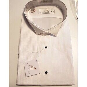 NEIL ALLYN TUXEDO SHIRT 2XL White 37/38 WING COLLAR MPORTED FABRIC Tux Studs Men